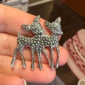 Silver colored Twin Deer Brooch